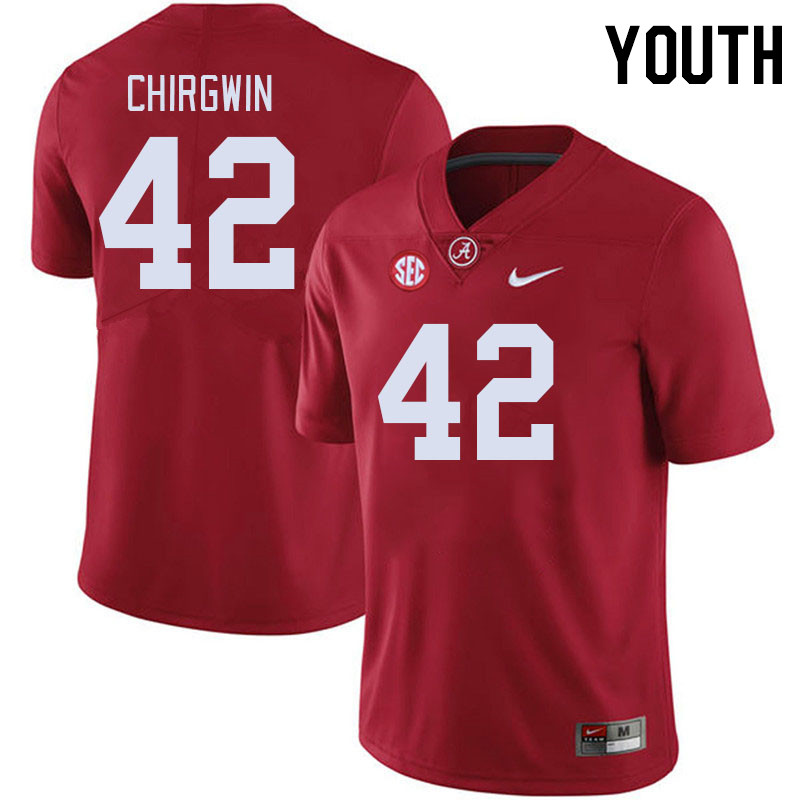 Youth #42 MJ Chirgwin Alabama Crimson Tide College Footabll Jerseys Stitched-Crimson